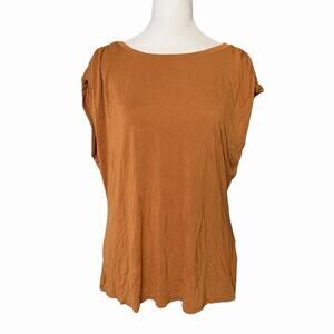 Halogen Womens XL Blouse Sleeveless Top Camel Brown Soft Stretch Viscose Basic